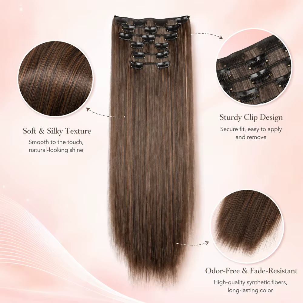 Extensions de cheveux noirs 24 pouces/60 cm
