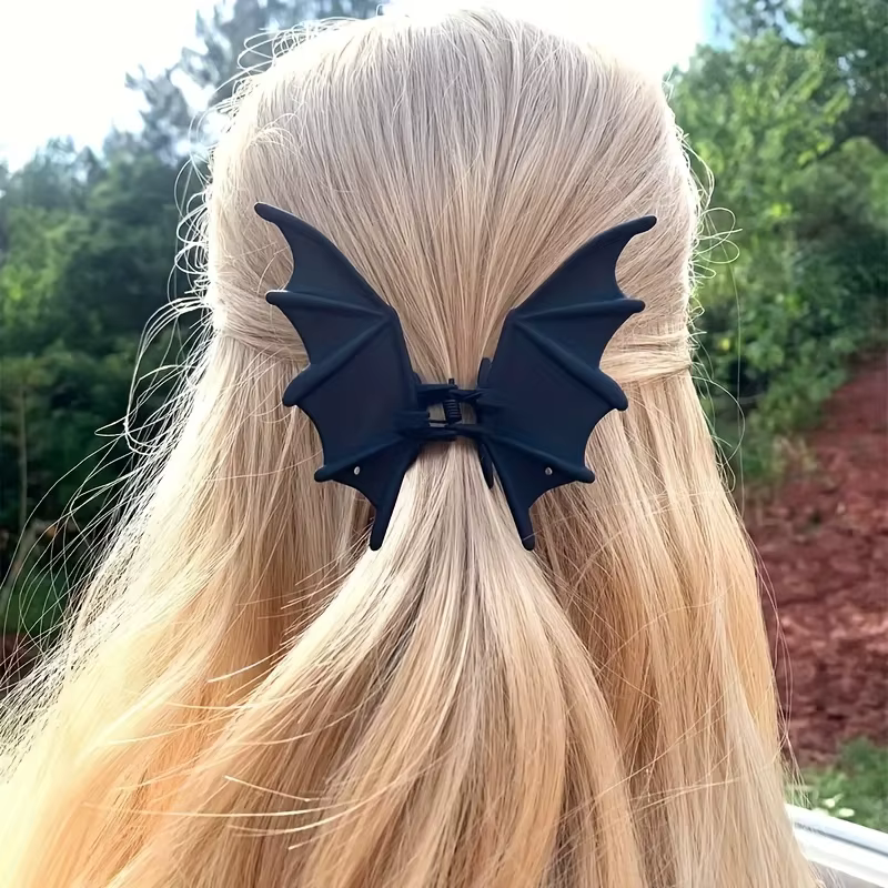 Pince à cheveux chauve-souris gothique Halloween noir mat