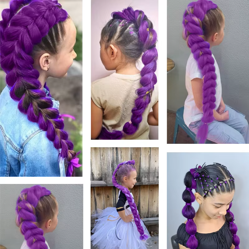 Extensions capillaires synthétiques tressées violettes
