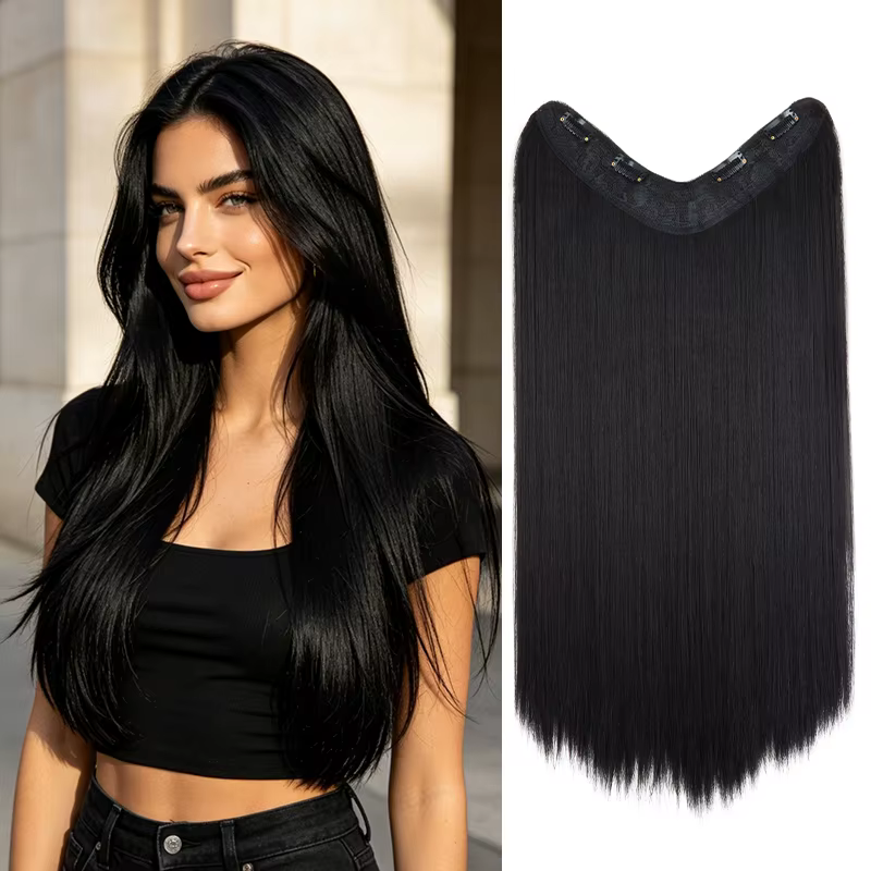 Extension de cheveux synthétique longue et droite de 24 pouces