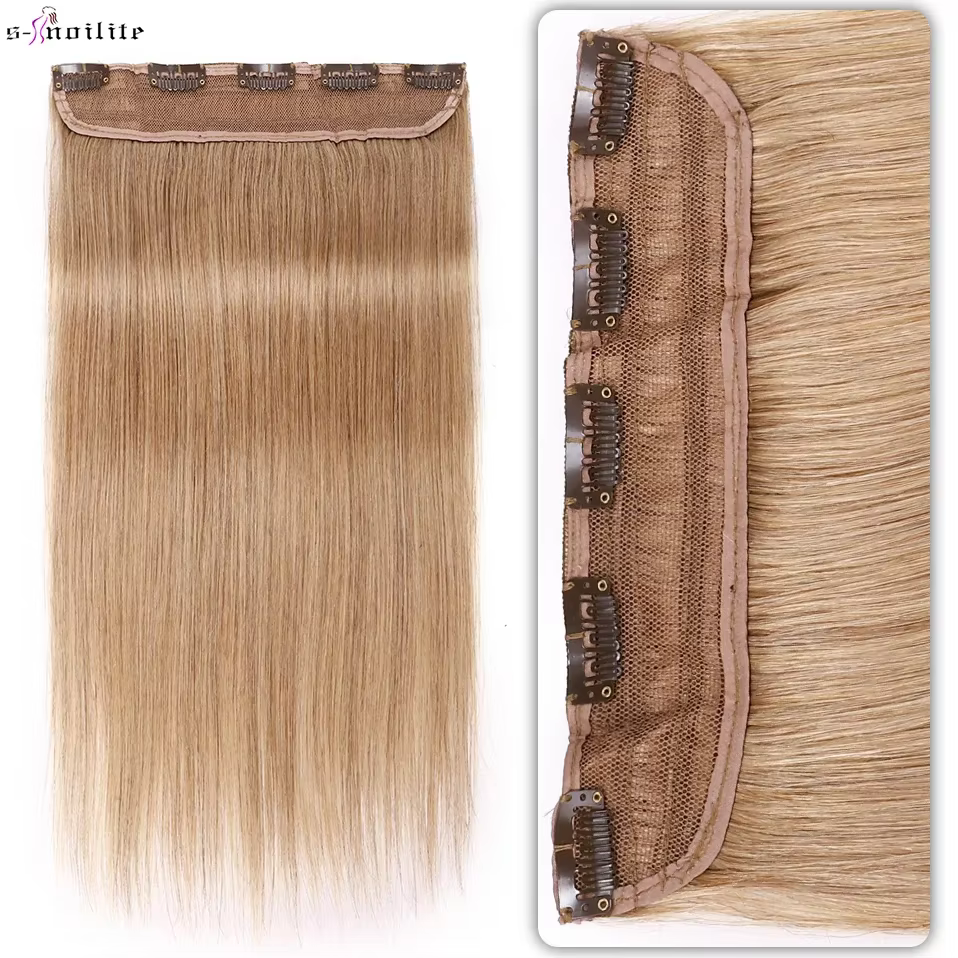S-noilite-Extensions de Cheveux Humains à Clips, Postiche 5 Clips, 14-24 Pouces, 75-105g, Extension Naturelle, réinitialisation Optique, Blonde