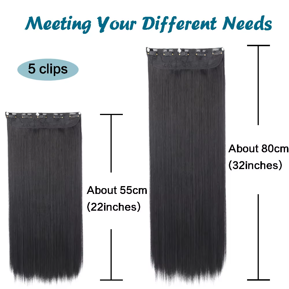 MERISIHAIR cheveux synthétiques longs raides 5 Clips Extensions Clips en Fiber haute température postiche noir brun
