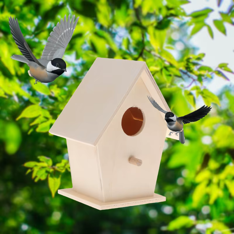 Nichoir en bois fait à la main avec perchoir pour petits oiseaux, nichoir d'extérieur pour peindre, décor de jardin