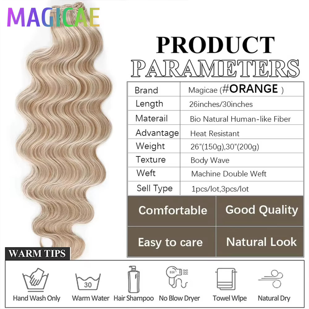 30 pouces 200 grammes surbrillance blonde 27/613 Ombre Brown 6 # Extension de cheveux synthétiques à haute température, Body Wave, Bio-Protain
