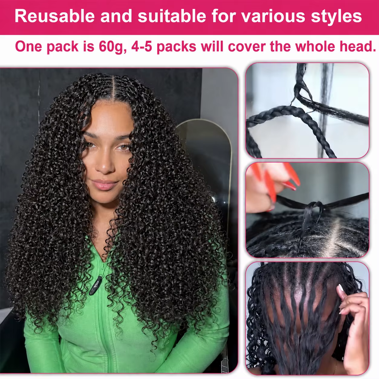 Extensions de cheveux humains bouclés au crochet 12A