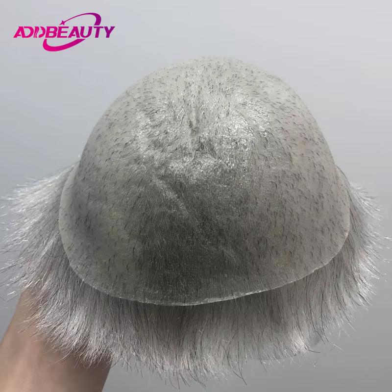 Nouveaux hommes toupet avec noeuds pleine PU 0.12-0.14 cm perruque de cheveux humains indien système