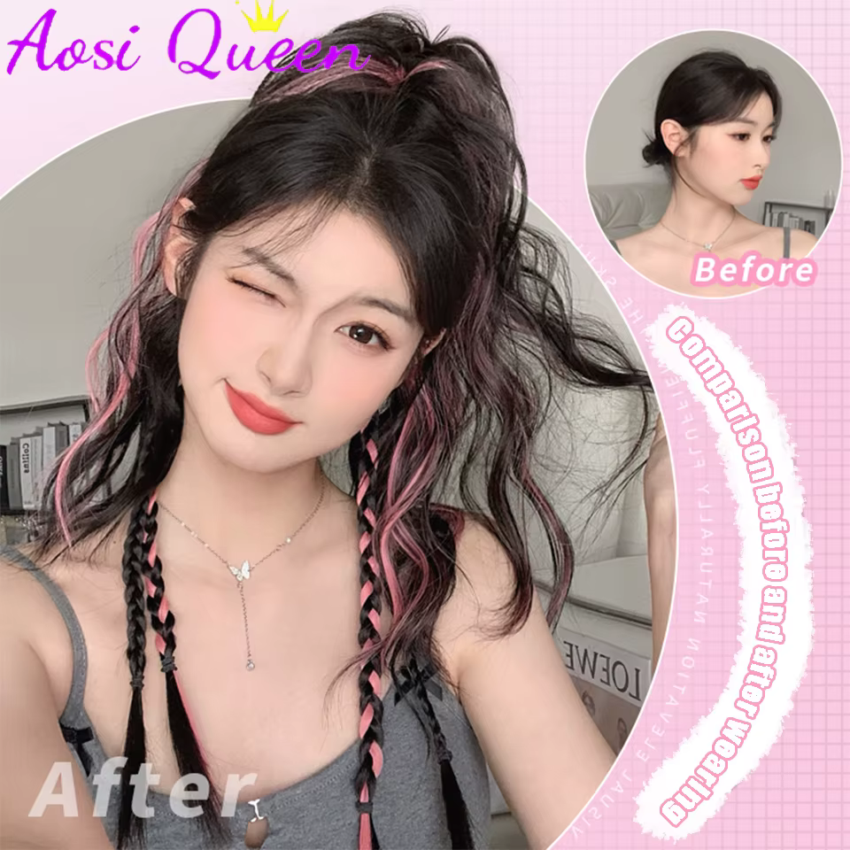 AOSI synthétique pince à griffes queue de cheval Extensions de cheveux court bouclés queue naturelle faux cheveux pour les femmes queue de cheval mettre en évidence la poudre