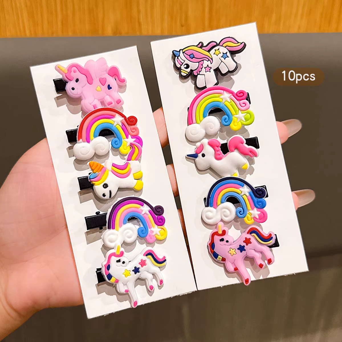 10 pinces à cheveux poney arc-en-ciel