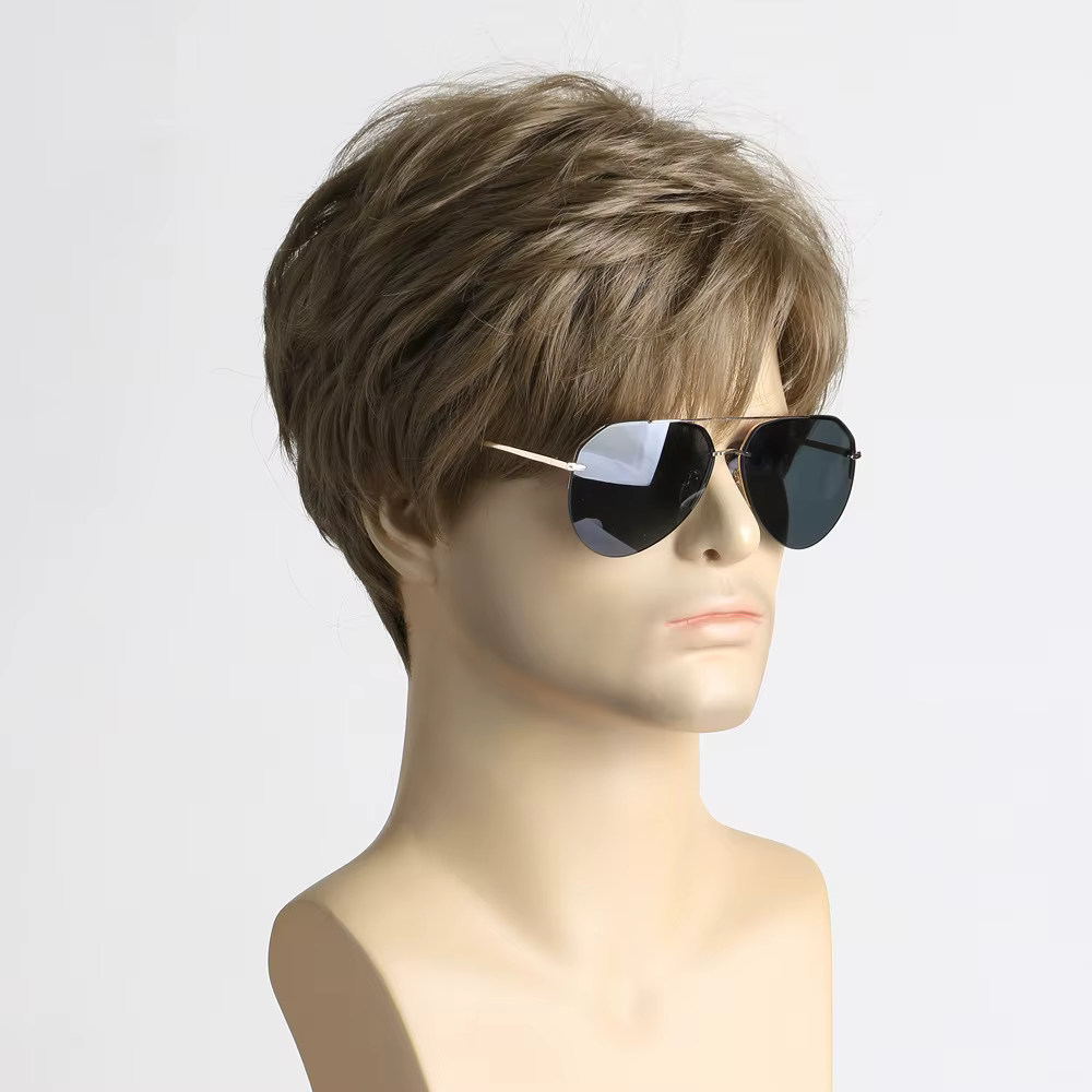 Perruque synthétique courte marron pour hommes