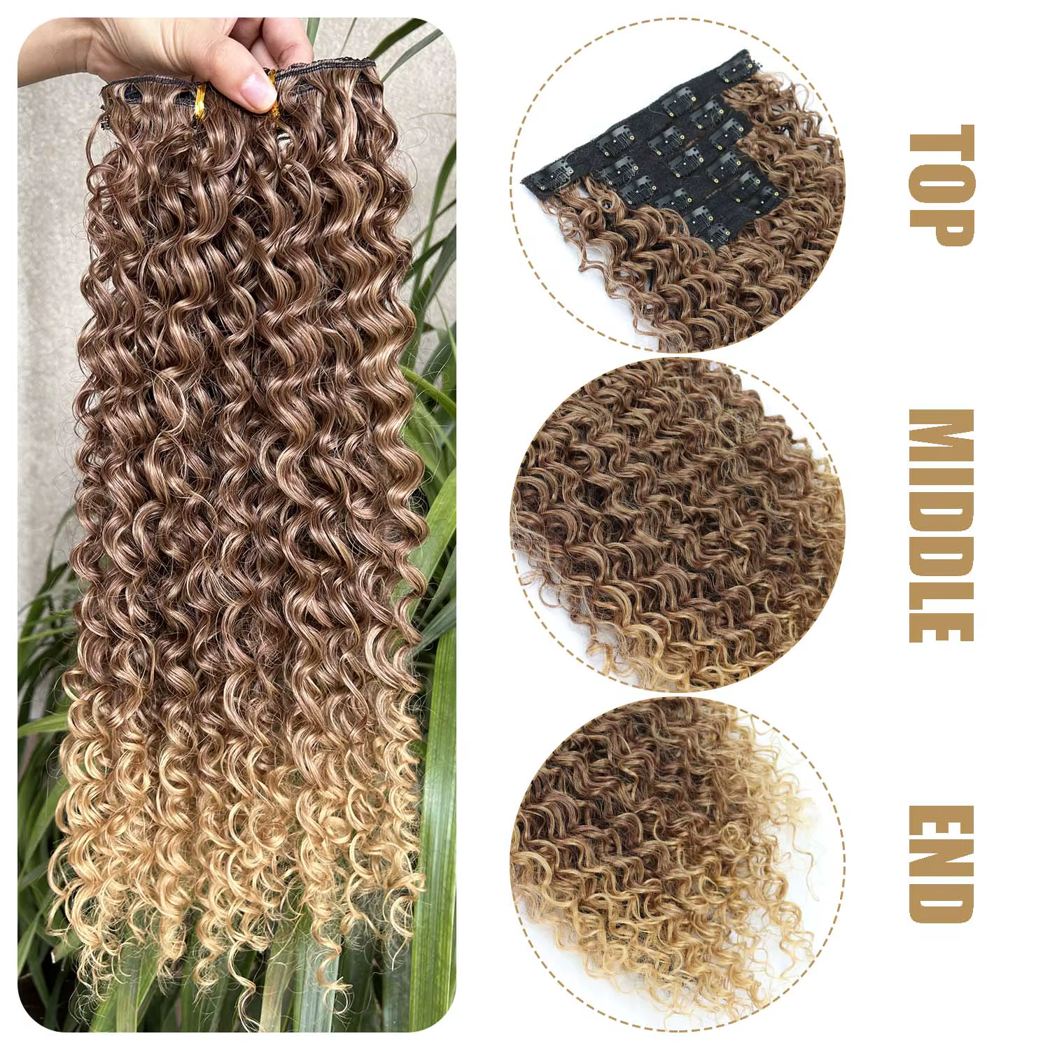Extensions de cheveux synthétiques bouclées crépues à clipser