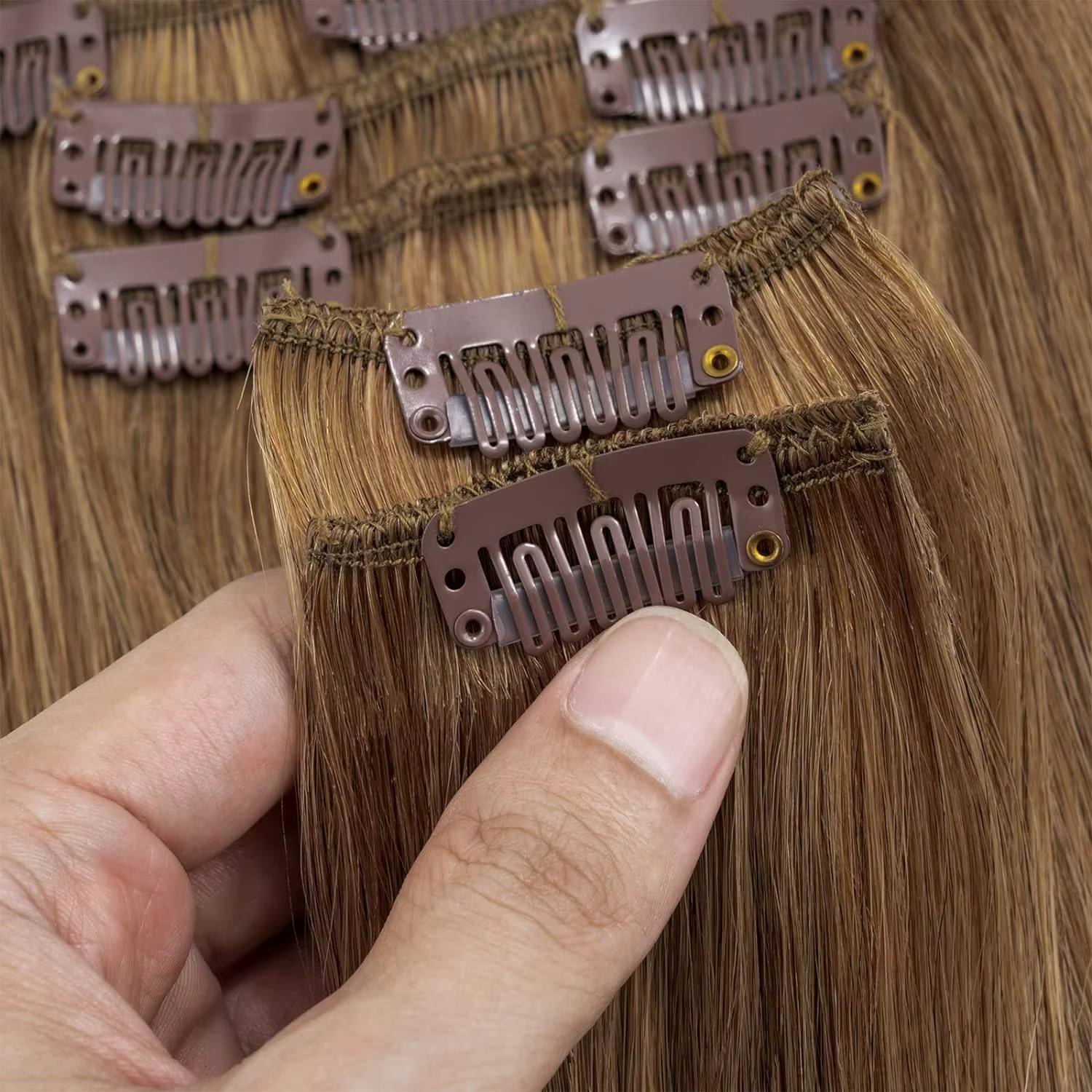 Extensions de cheveux à clipser # 6 brun châtain Double trame épaisse 120G 8 pièces pince brésilienne droite soyeuse