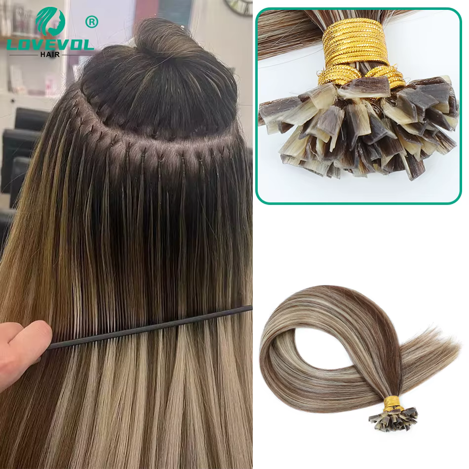V Tip kératine russe Remy Extensions de cheveux VTip brun foncé blond 50/100 brins V conseils Fusion