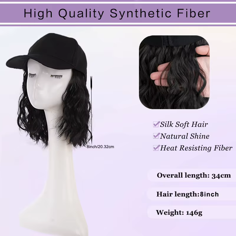 Perruque synthétique naturelle ondulée bouclée de 8 pouces