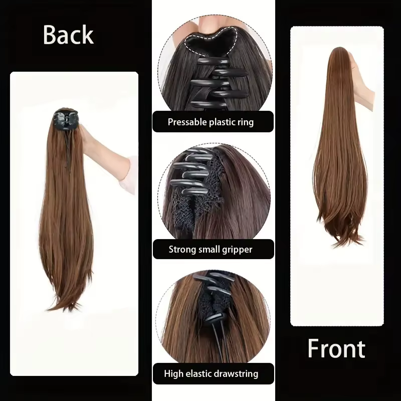 Synthétique 40 cm/50 cm pince à griffes Micro bouclés en Extension de queue de cheval longue droite bouclée noir brun