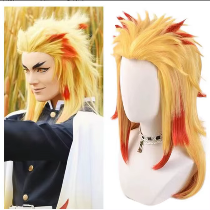 Perruque De Cosplay Anime Chasseur De Demons Rengoku Kyoujurou