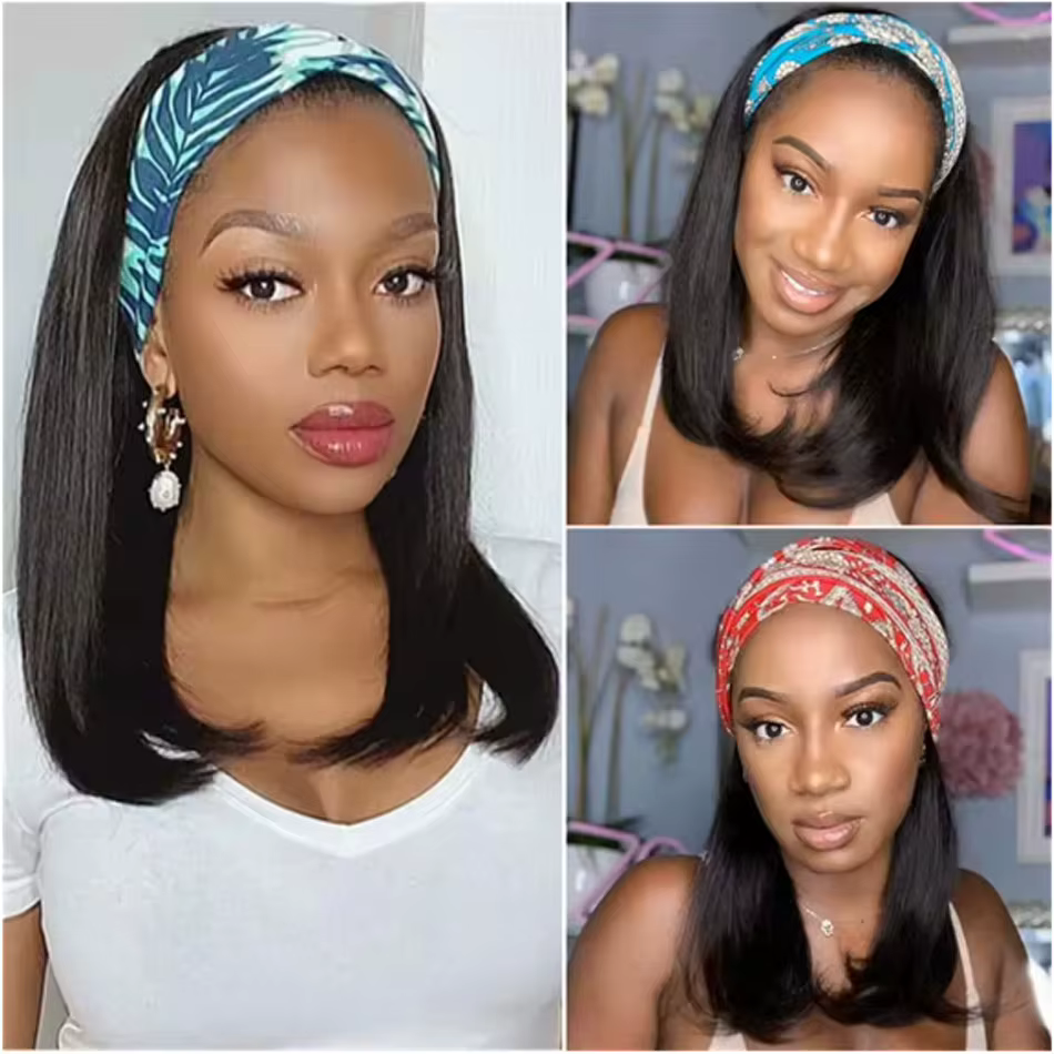Perruques Bob à bandeau en cheveux humains brésiliens pour femmes noires
