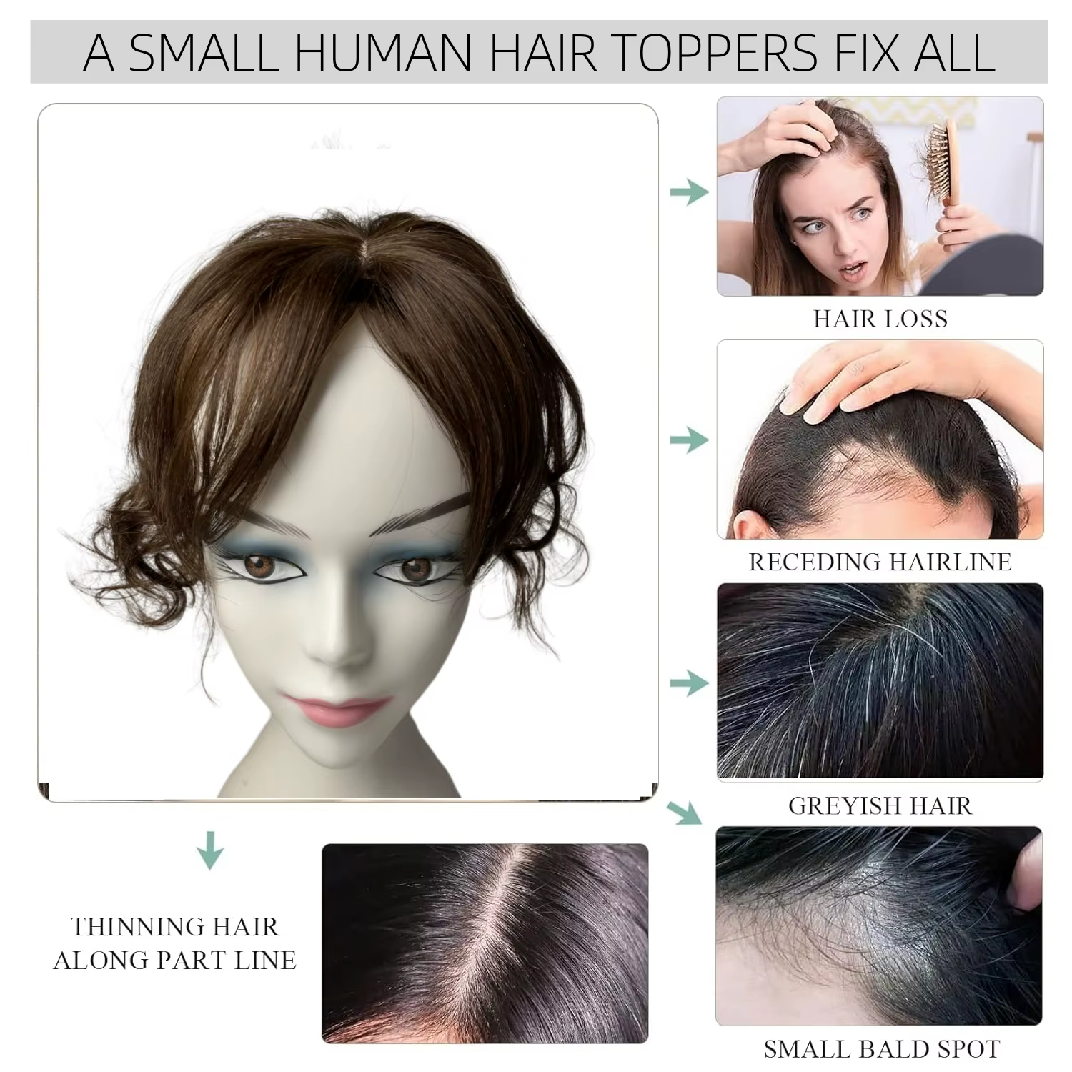10 pouces corps court ondulé cheveux humains Toppers pour les femmes pince en postiches bouclées Extensions augmenter