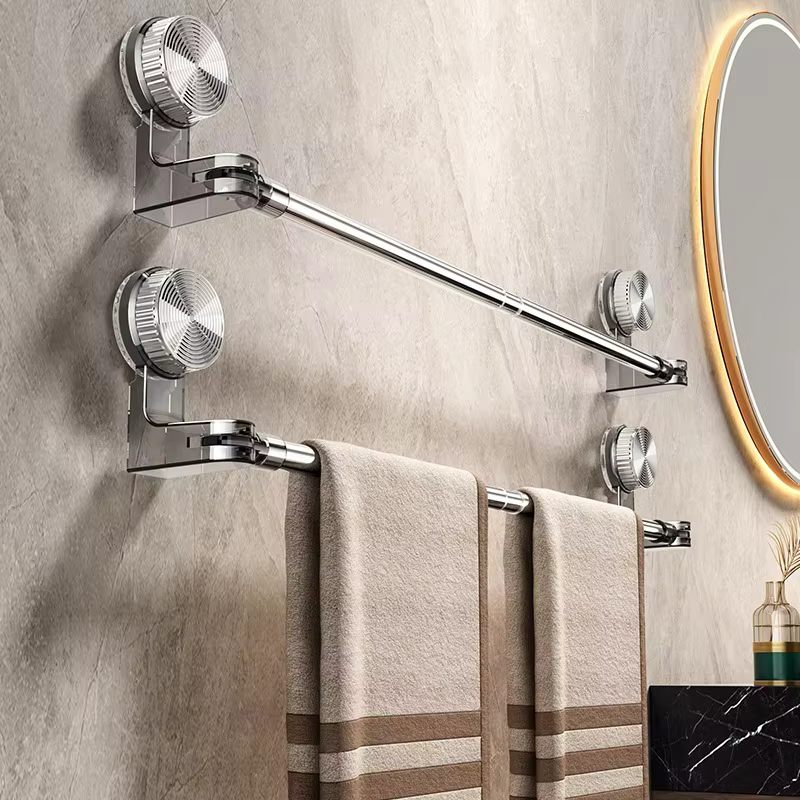 Barre à serviettes télescopique à ventouse, support d'angle rotatif à ventouse, étagère de salle de bain sans perçage