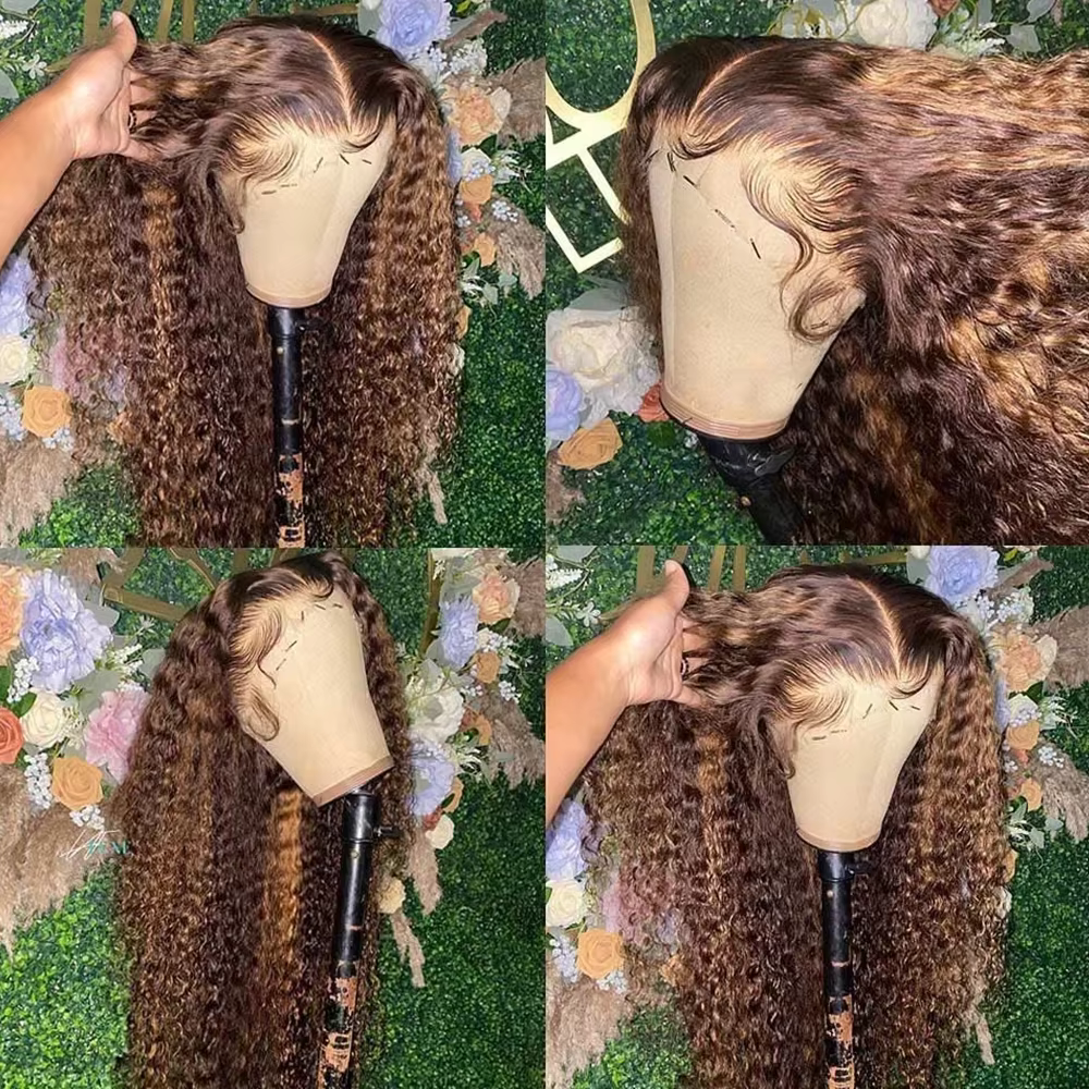 30 36 pouces bouclés mettre en évidence perruque cheveux humains miel blond 13x4 dentelle avant vague profonde 13x6 Hd