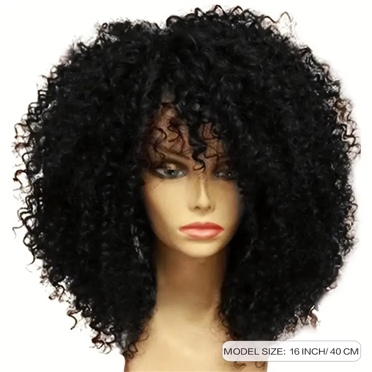16 pouces pour perruques de cheveux afro avec frange fibre synthétique douce aucune perruque de dentelle pour cosplay