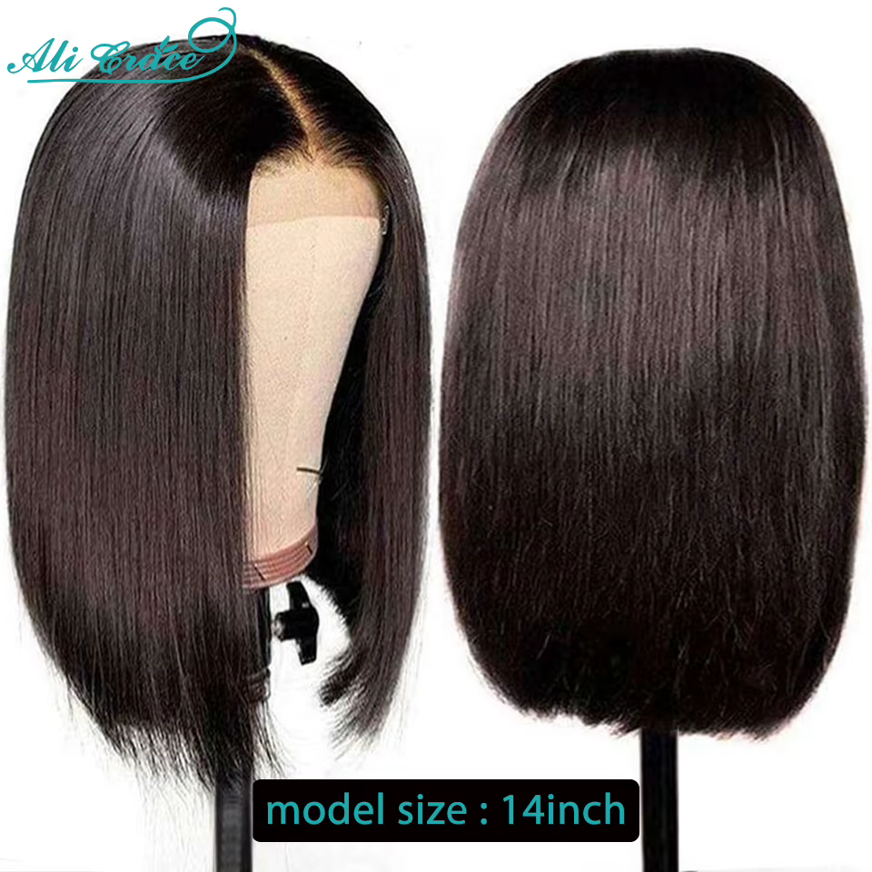 Ali Grace cheveux droite courte Bob perruque 4x4 dentelle fermeture