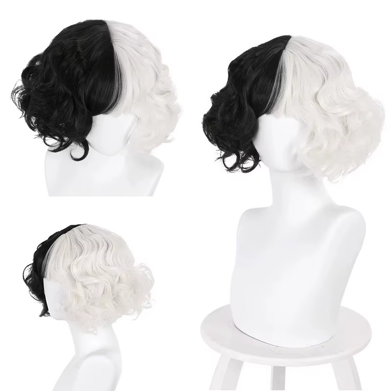 HAIRChain Y-Perruque Synthétique Courbure Noire et Blanche pour Femme