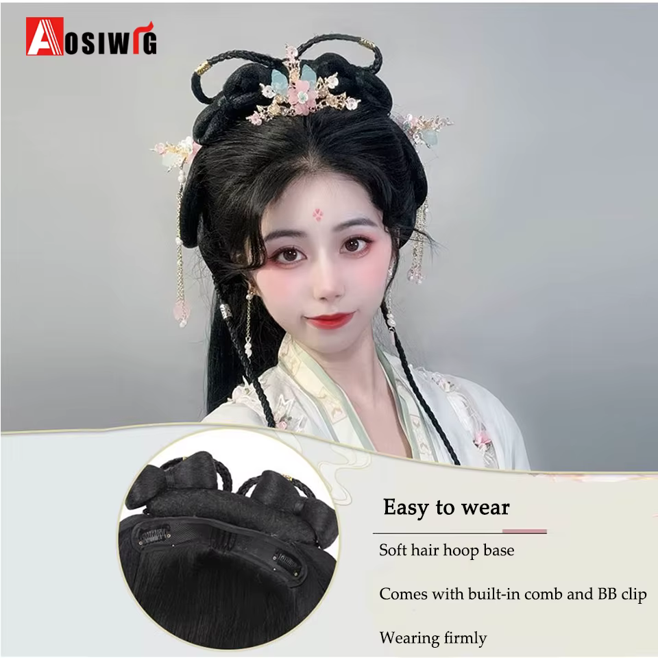 Hanfu synthétique Style ancien bandeau tresse intégré