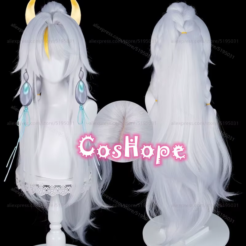 Zibai Cosplay perruque avec queue de cheval argent blanc