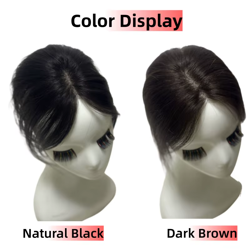 100% vrais cheveux humains Topper pour femmes 8x11 cm Invisible dentelle Toppers avec 3D frange Clips dans les postiches pour Volume couverture chauve