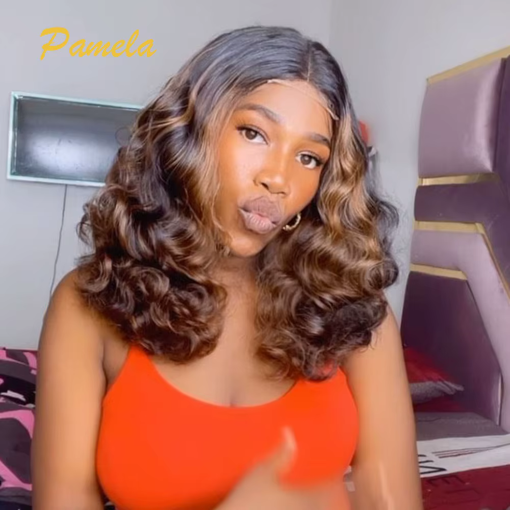 Perruque Bob Blonde 100% cheveux humains vague profonde lâche courte Ombre 4 27 couleur marron avant de lacet sans