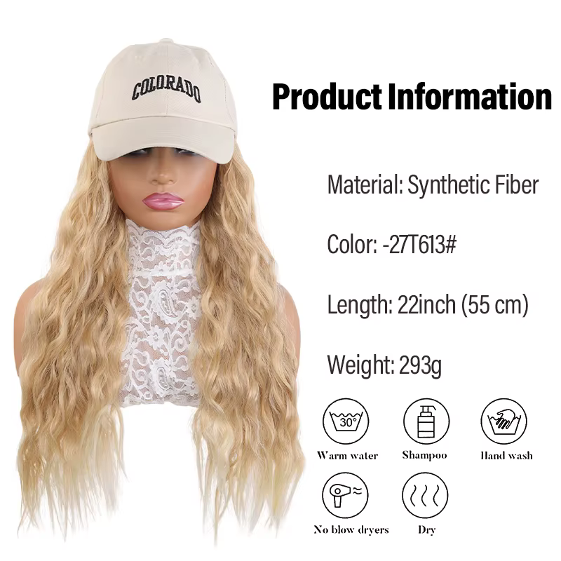 Perruque tressée style Box Braids avec casquette de baseball beige – Perruque-chapeau en fibre synthétique