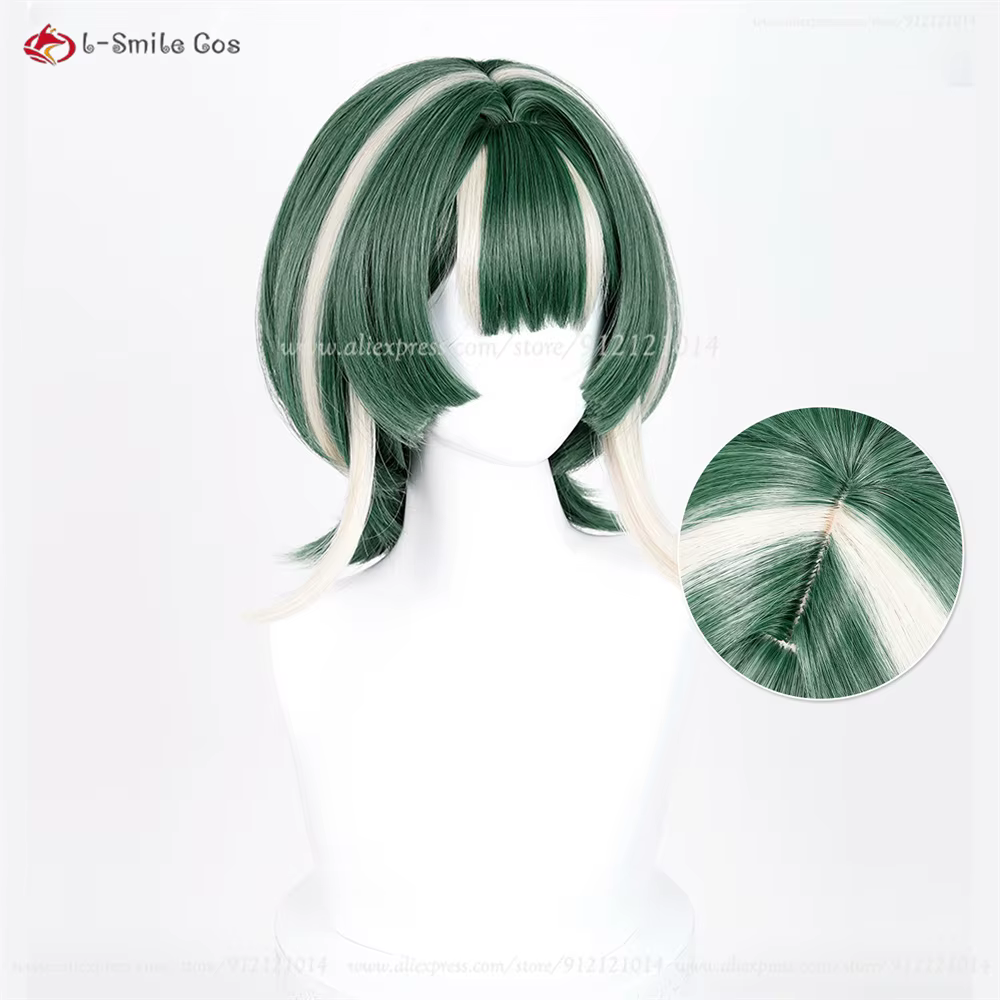 Guita Cosplay perruque 30 cm vert blanc-or perruques mixtes pour femmes hommes Anime