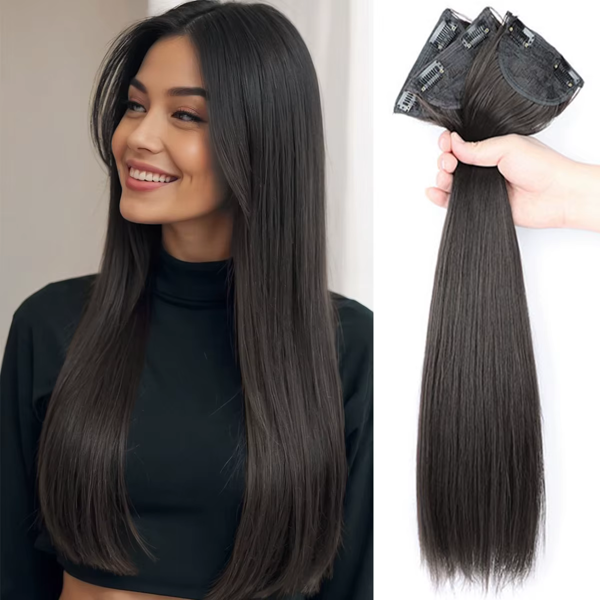Tecinvisible-Perruque synthétique 16-24 pouces pour femme, extension capillaire, trois raides pour augmenter le volume des cheveux