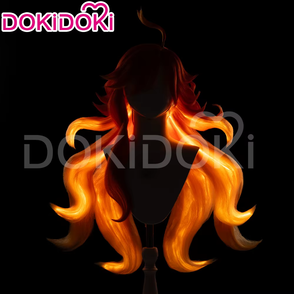 Mavuika perruque jeu Genshin Impact DokiDoki Pyro Archon femmes longue 110 cm perruque lumineuse Natlan Mavuika lunettes Clips d'oreille