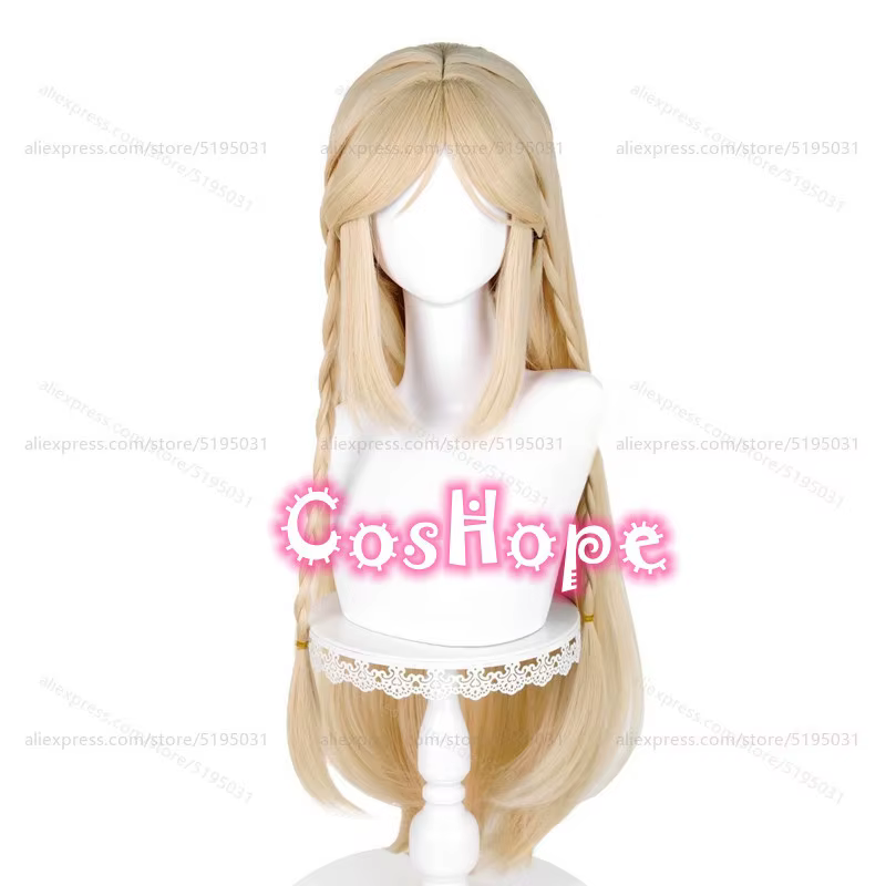 Cartethyia Cosplay perruque avec oreilles 90 cm de Long pré tressé lin doré
