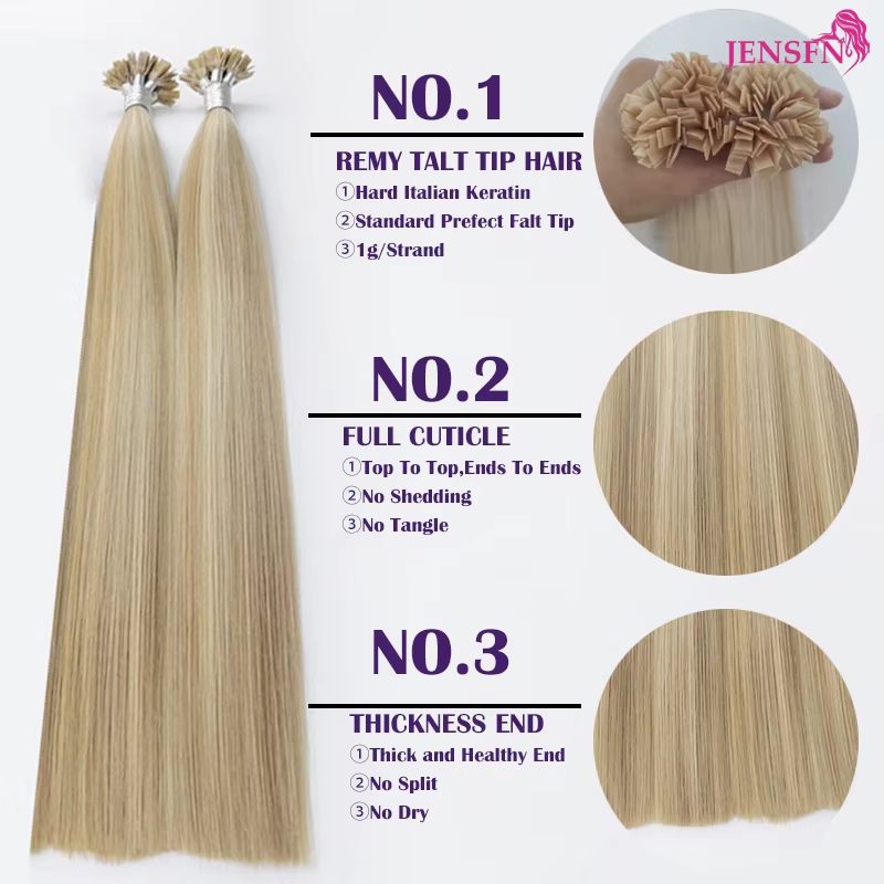 Extensions de cheveux humains à pointe plate JENSFN