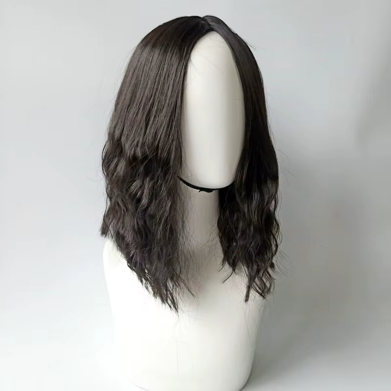 Extensions de cheveux Cool perruques en fibres synthétiques pour hommes naturel respirant couvre-chef chapeau moyen Long bouclés mâle perruque