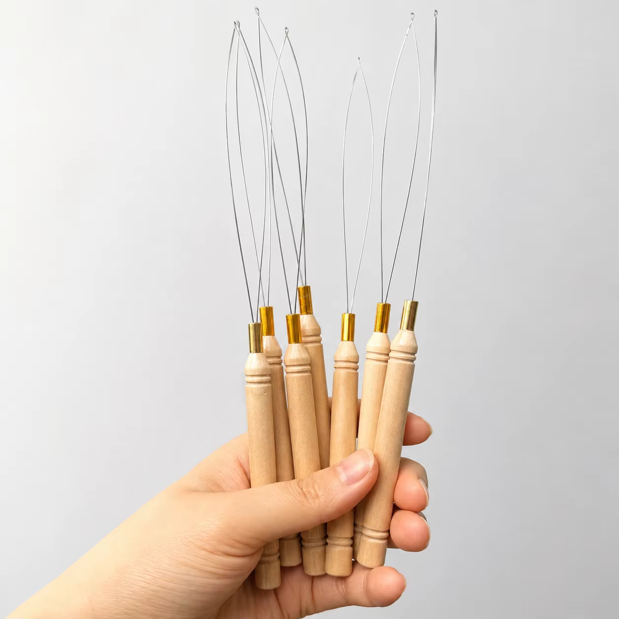 Outil de crochetage à manche en bois DIY pour extensions de cheveux