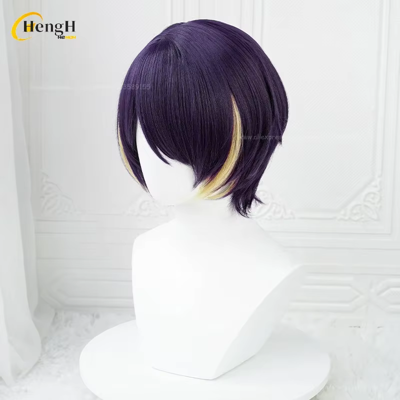 En Stock synthétique Anime ES Shinobu Sengoku Cosplay perruque unisexe courte 30 cm violet reflets