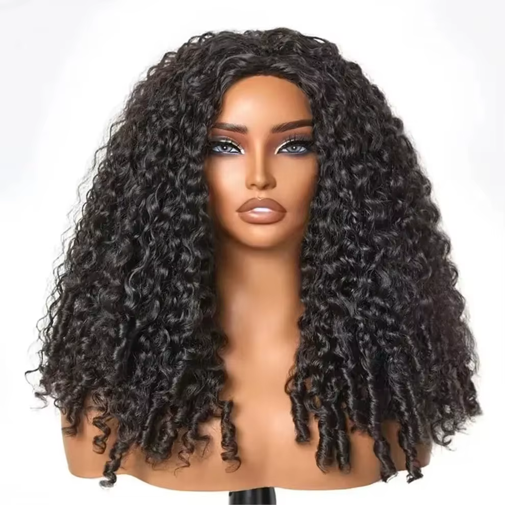 Demi-perruque 3-en-1 avec cordon de serrage, demi-perruque bouclée birmane à porter sur le côté, perruque sans colle, cheveux humains bruts, prête à porter, demi-perruque à ondulations profondes