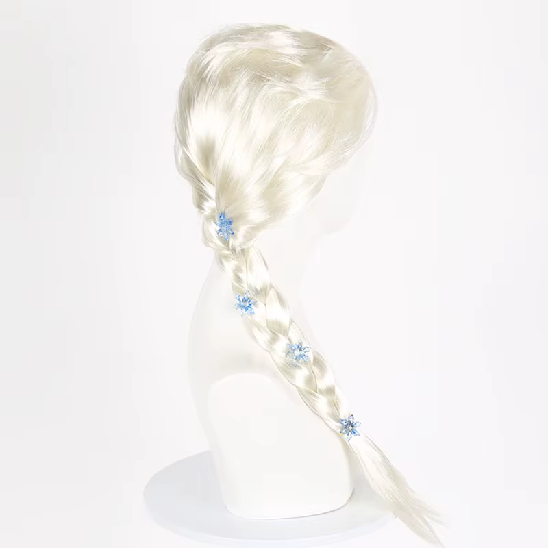 Ensemble de perruques tressées de 70cm de long avec couronne et baguette magique