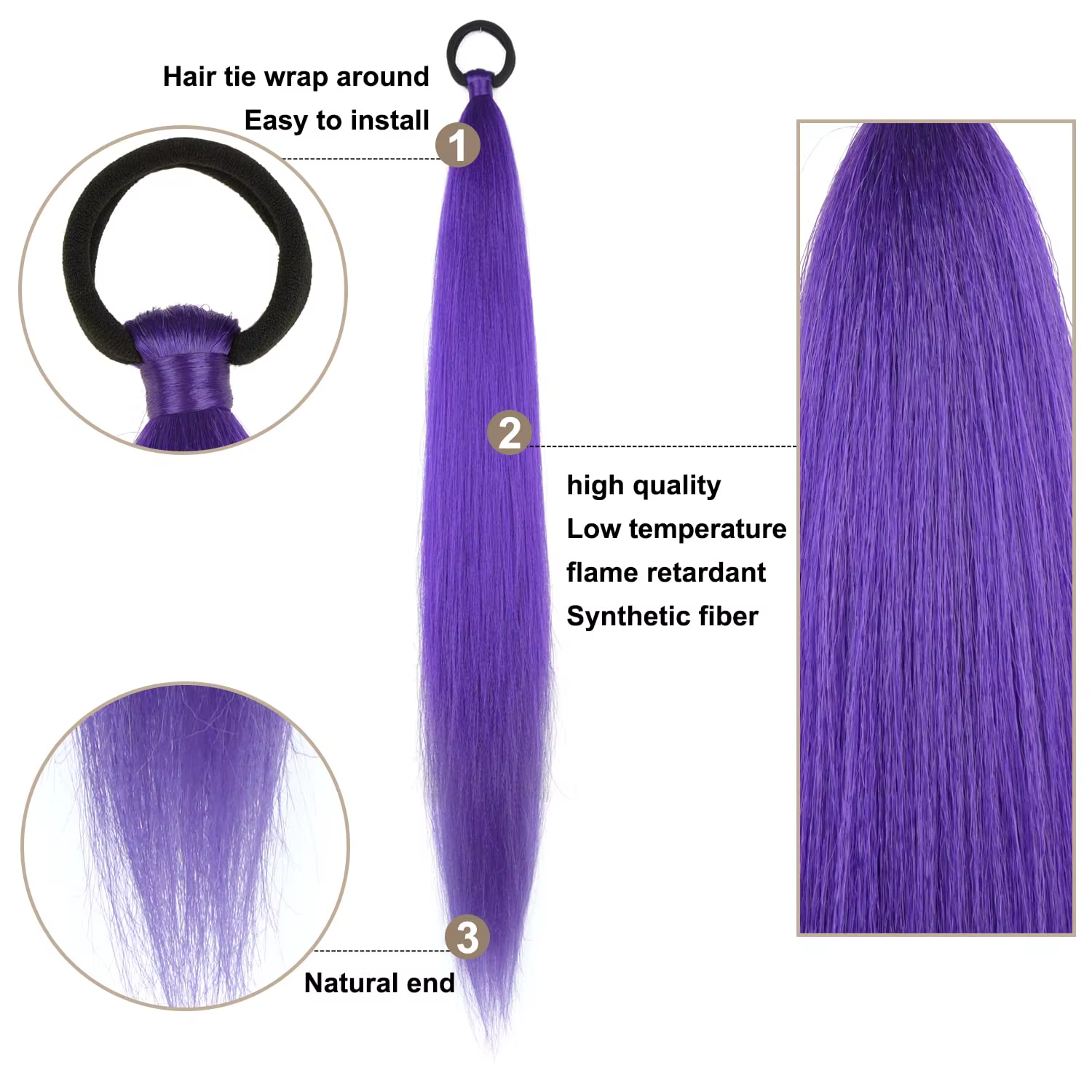 Extension queue de cheval synthétique violette