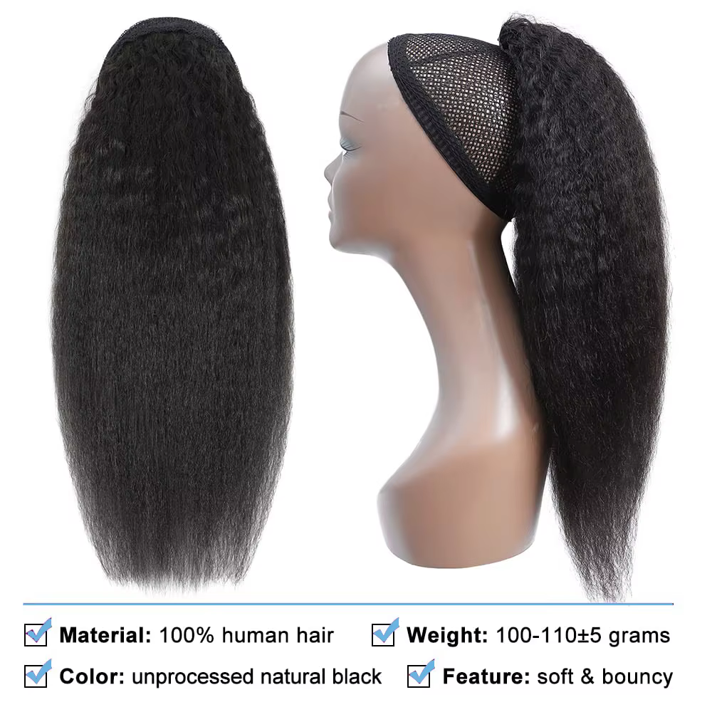 Extension de cheveux humains Kinky Straight Ponytail pour femme