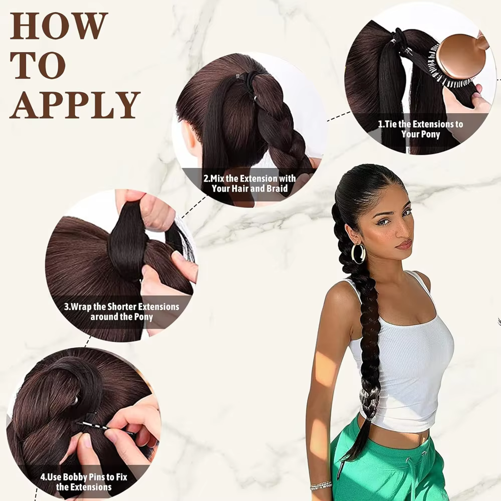 Extension de queue de cheval longue tresse avec cravate élastique enveloppement droit autour des Extensions de cheveux tressés postiche synthétique naturelle 30 pouces