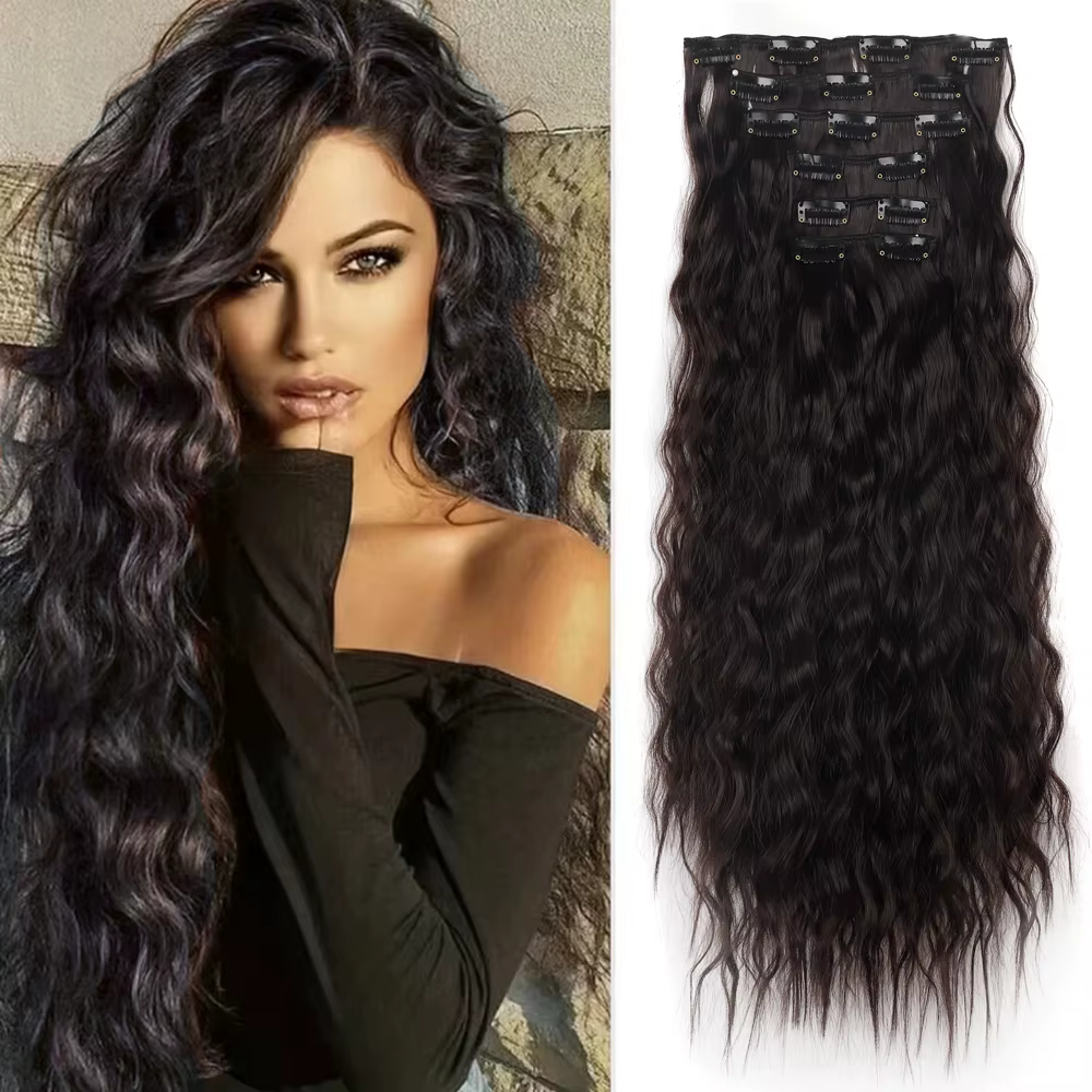 Extensions de cheveux synthétiques à clipser pour femmes et filles