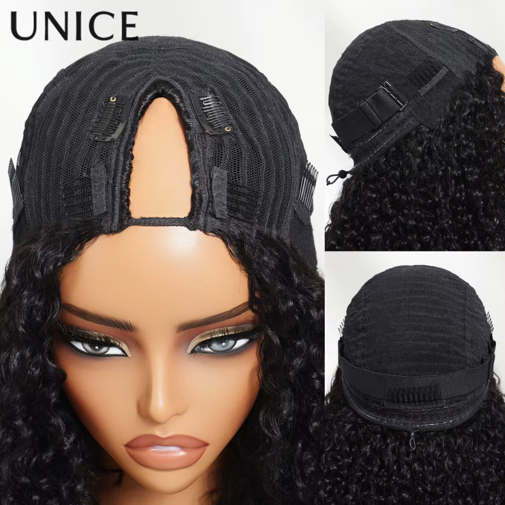 UNice InvisiBlend ™ Perruque Kinky Straight V Part avec cordon de serrage