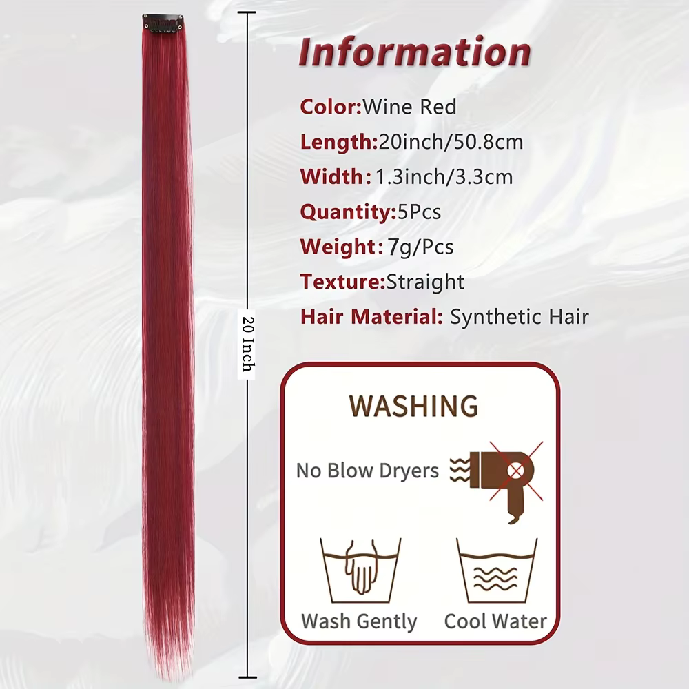 5 pièces/ensemble cheveux longs raides dans les Extensions pince synthétique