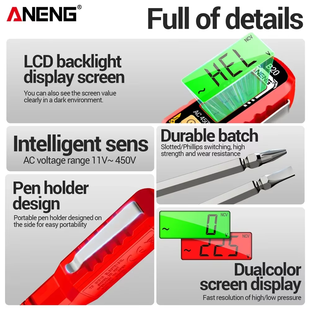 ANENG B20 – stylo testeur de tension, tournevis à Double usage, stylo croisé isolé à Double tête, tournevis, compteur de réparation, outils manuels