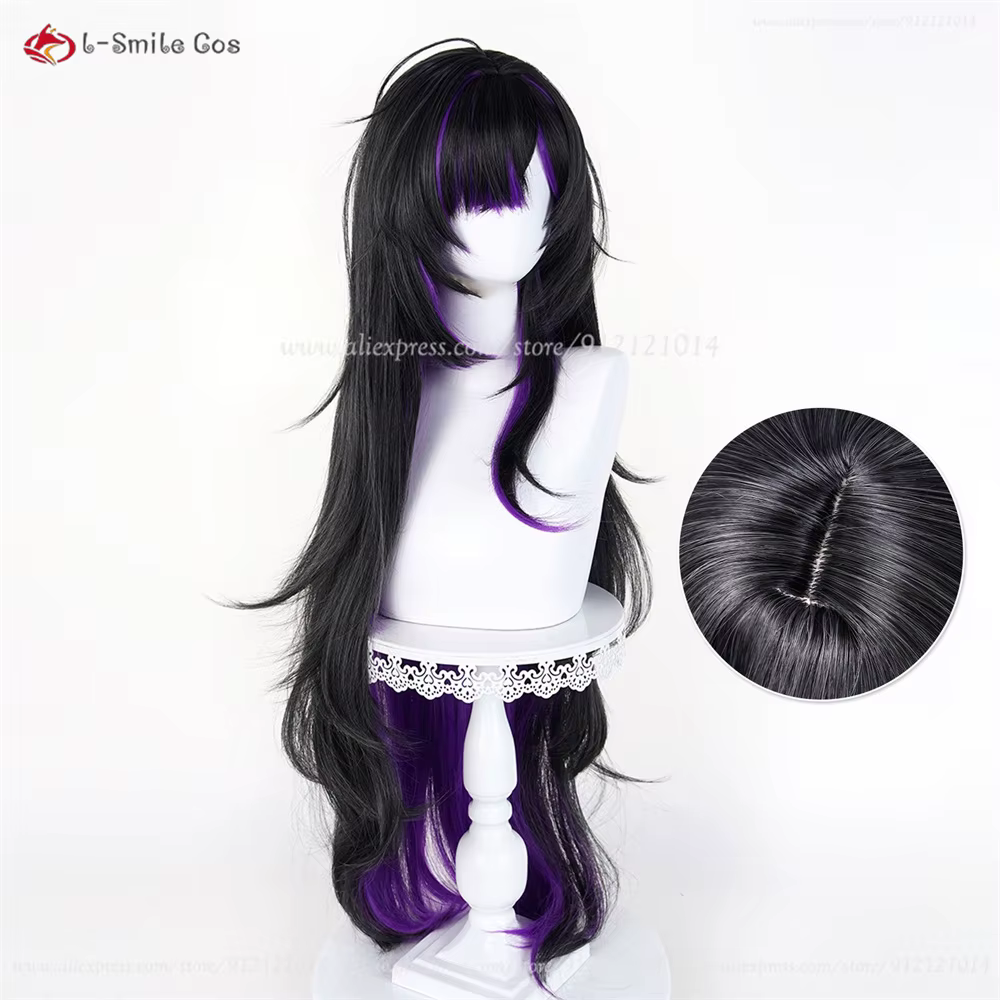 Étiquette NIKKE Perruque de cosplay synthétique résistante à la chaleur, 100cm, noir et violet mélangé, pour femmes, Anime Cosplay, Halloween