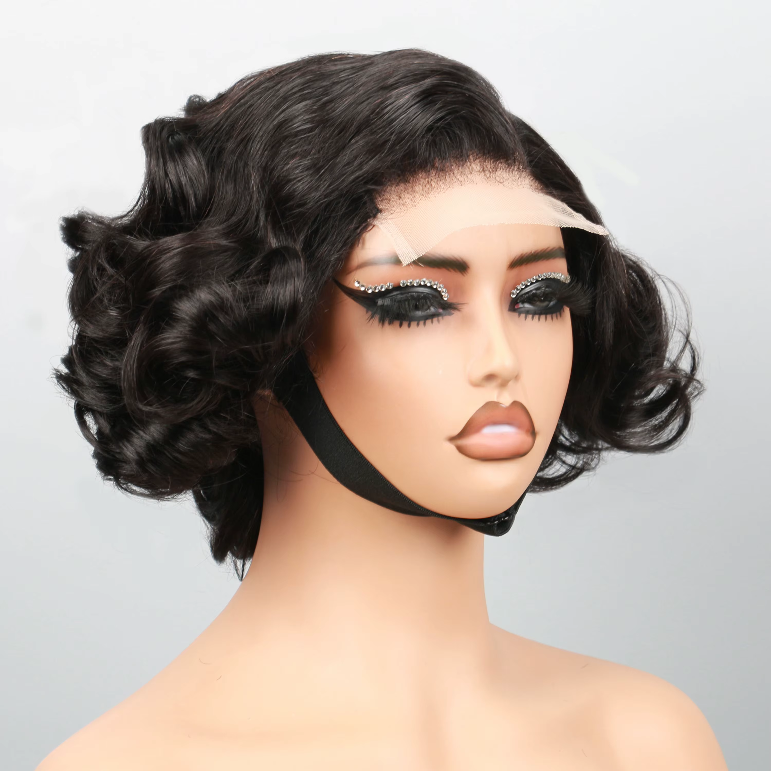 Perruque PixieCut en Cheveux Humains 13x4 Bouclée Rose Courte